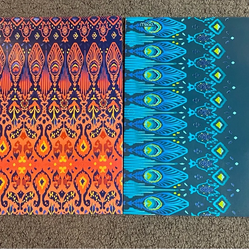 Mead Pretty Please Orange Blue Peacock 2 Pocket Paper Folder 12” x 9 3/8” New